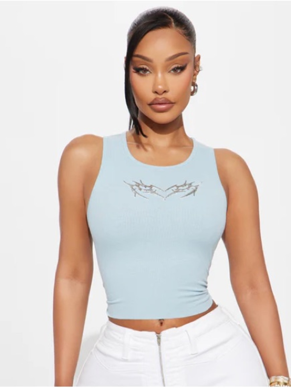 Fashion Nova Angel Flame Ribbed Tank Top - Light Blue